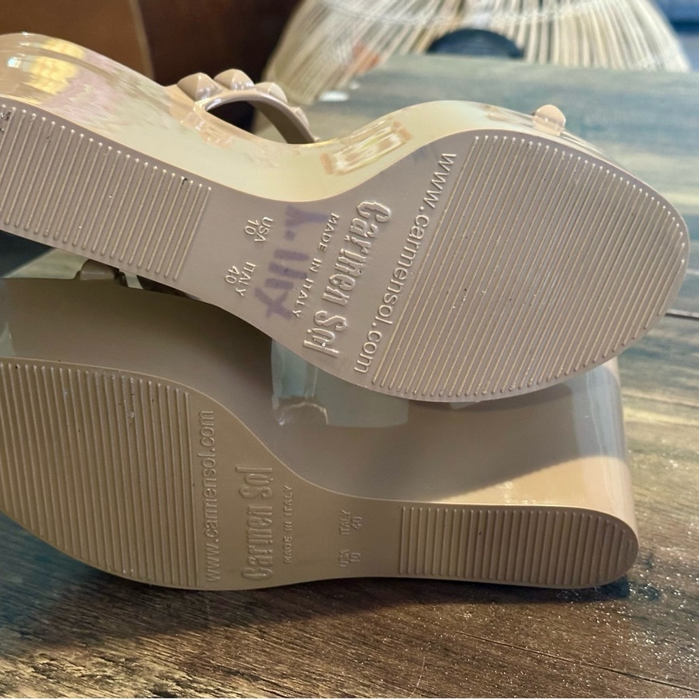 Stylish Studded Tan Wedge Sandals - Picture 6 of 10